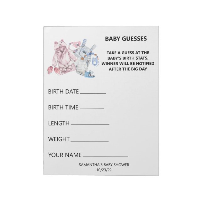 Bloc-note Baby shower Guesses Jeu Aquarelle  (Tourné)