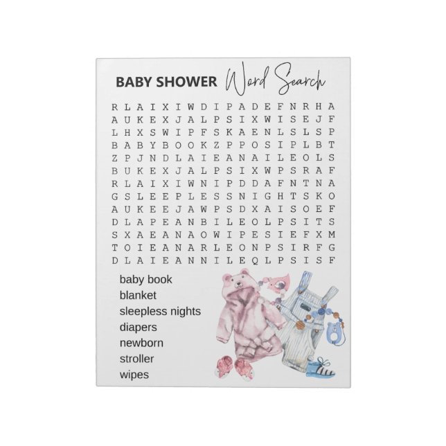 Bloc-note Baby shower Jeu Mot Recherche Vêtements (Tourné)