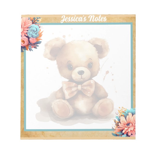 Bloc-note Baby shower Ours Bleu Boho (Devant)