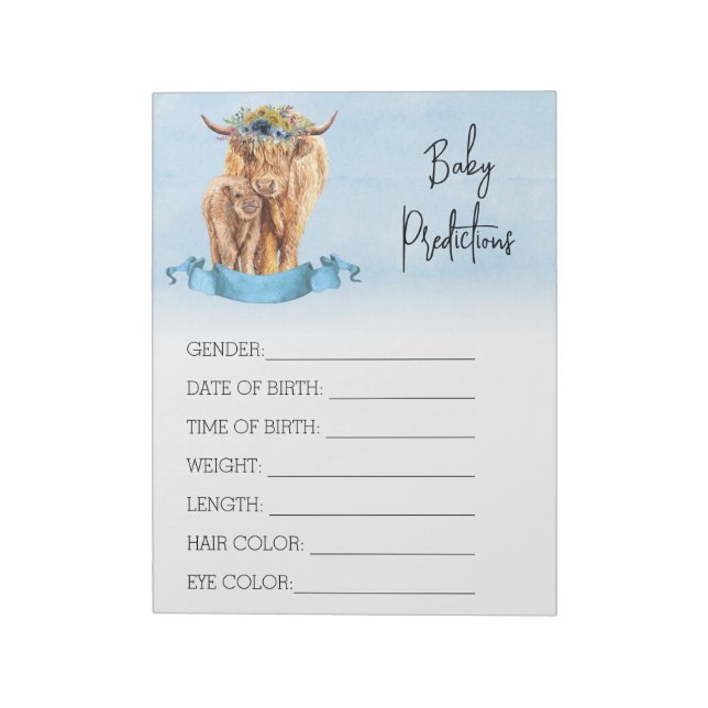Bloc-note Baby shower Prédictions Jeu Highland vache Blue (Tourné)