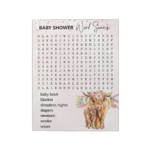 Bloc-note Baby shower Rose Highland vache Jeu Recherche Word