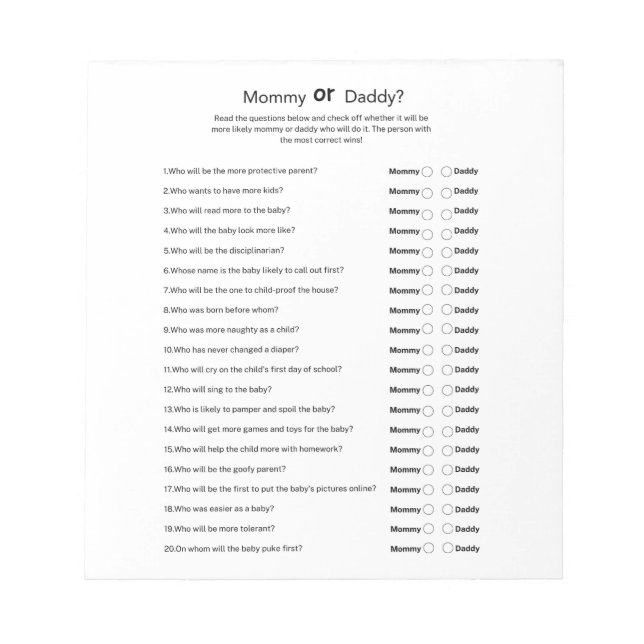 Bloc-note Baby shower universel neutre entre les sexes Maman (Devant)