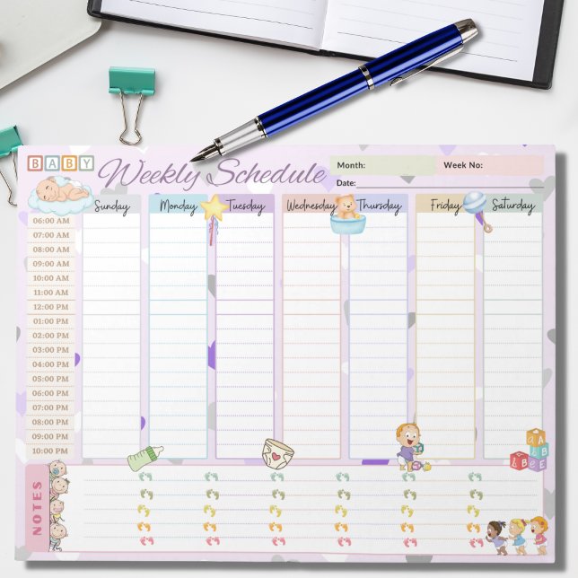 Bloc-note Baby Weekly Planificateur Pastel Purple Thème (Créateur téléchargé)