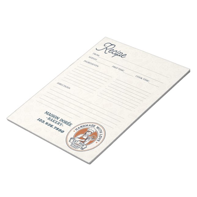 Bloc-note Bakery Pastry Chef Baking Recipe Page Cookbook (Incliné)