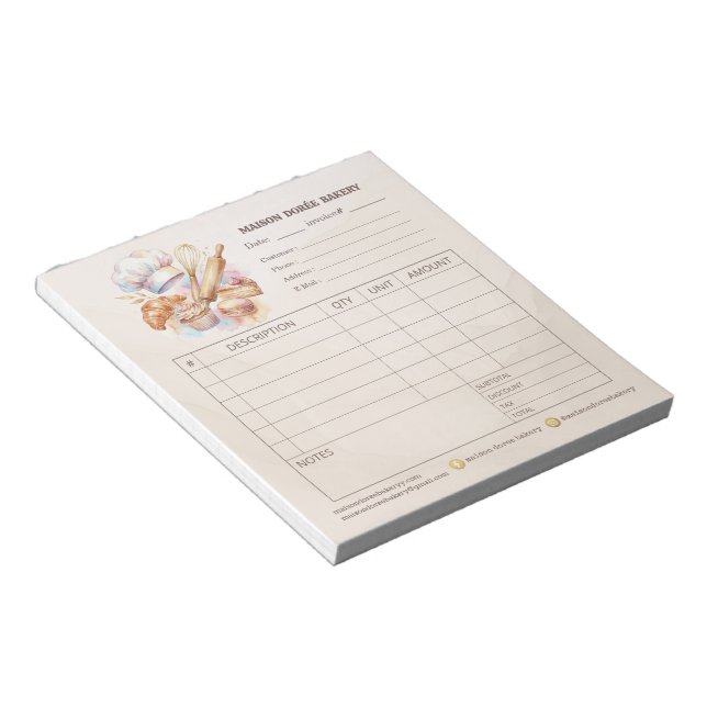 Bloc-note Bakery Pastry Chef Invoice Sale Order Form Receipt (Incliné)