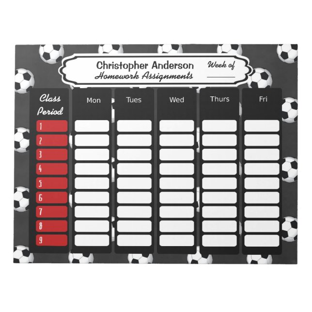 Bloc-note Bal de football Hebdomadaire Tableau d'affectation (Devant)