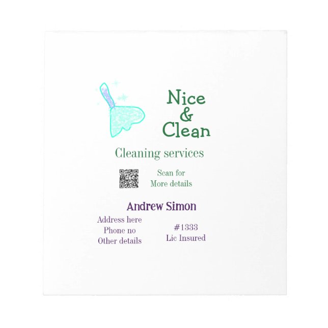 Bloc-note Balai nettoyant vert bleu gitter ajouter nom adres (Devant)