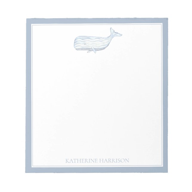 Bloc-note Baleine bleue personnalisée à l'aquarelle côtière (Devant)