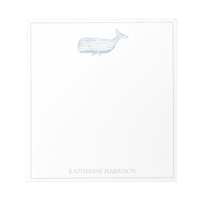 Bloc-note Baleine bleue personnalisée à l'aquarelle côtière (Devant)