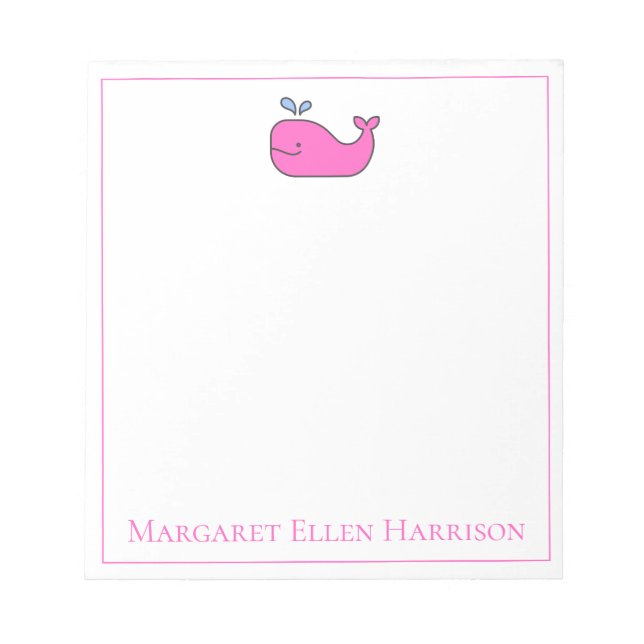 Bloc-note Baleine rose et blanche personnalisée de style mar (Devant)