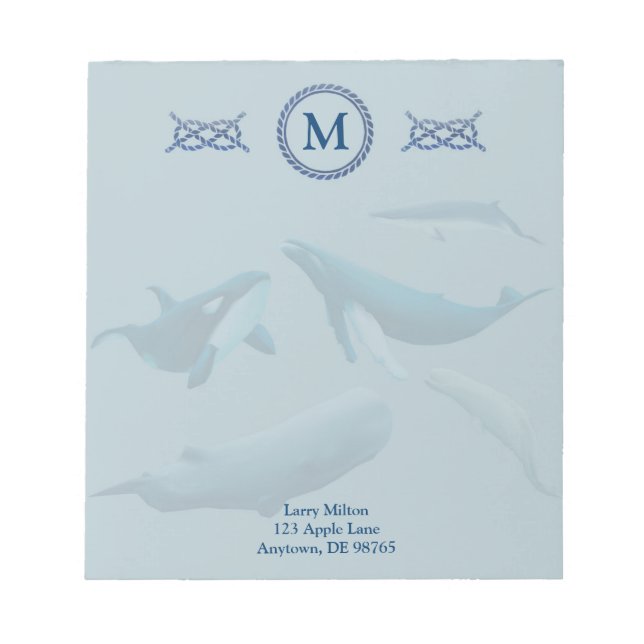 Bloc-note Baleines bleues avec monogramme (Devant)