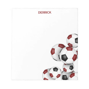 Bloc-note ballons de football noir bordeaux accent nom perso