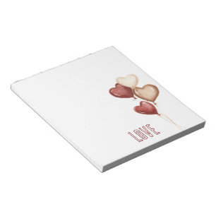 Bloc-note Ballons en forme de cœur blanc rouge crème Amour 