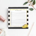 Bloc-note Bande Noire & Faux Gold Peony To Do List<br><div class="desc">Le Bloc-notes présente des rayures noires et blanches audacieuses avec une fleur de pivoine brillante en faux (imprimé) effet or,  et "à faire la liste" en haut. 10 lignes avec cases à cocher vous aident à garder le suivi de toutes vos tâches importantes!</div>