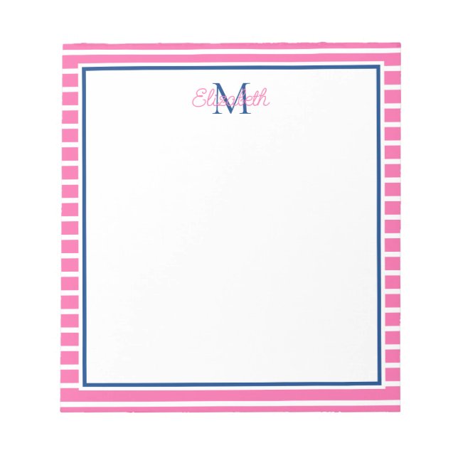 Bloc-note Bande rose et blanche avec Monogramme de marine (Devant)