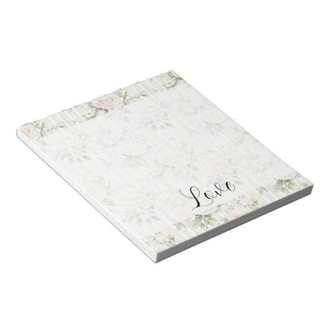 Bloc-note Bandes florales crème romantiques feuilles vertes (Incliné)