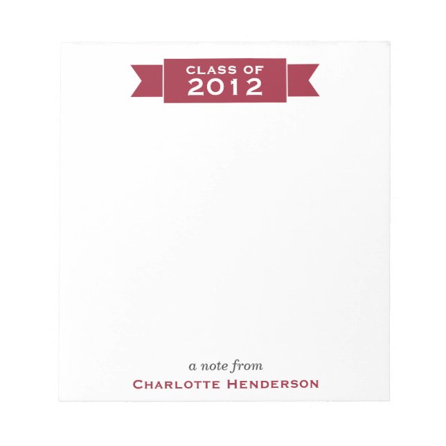 Bloc-note Bannière rouge ruban moderne classe année étudiant (Devant)