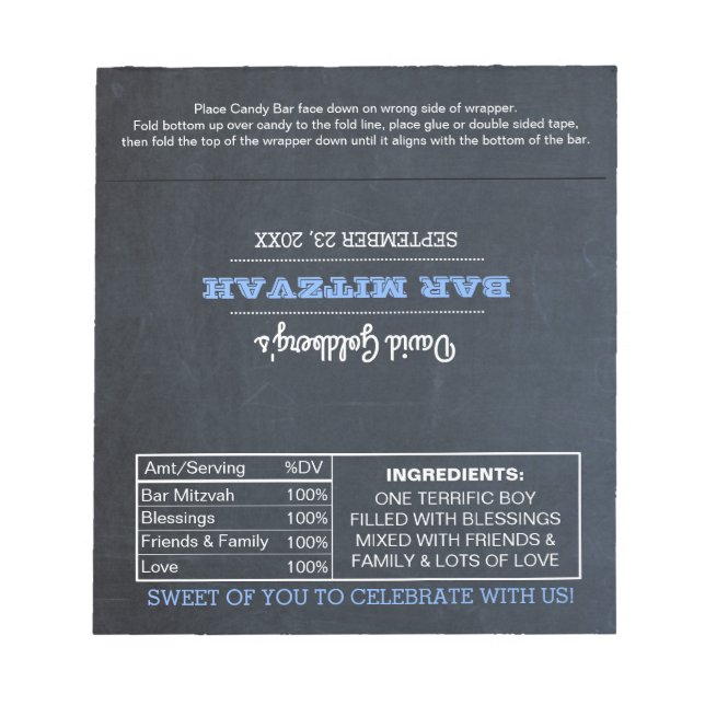 Bloc-note Barre Bleue Barre Mitzvah Candy Wrappers (Devant)