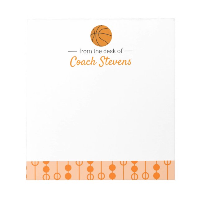 Bloc-note Basketball Coach Cadeau Orange Black Papier (Devant)