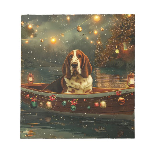Bloc-note Basset Hound Noël Festive Voyage (Devant)