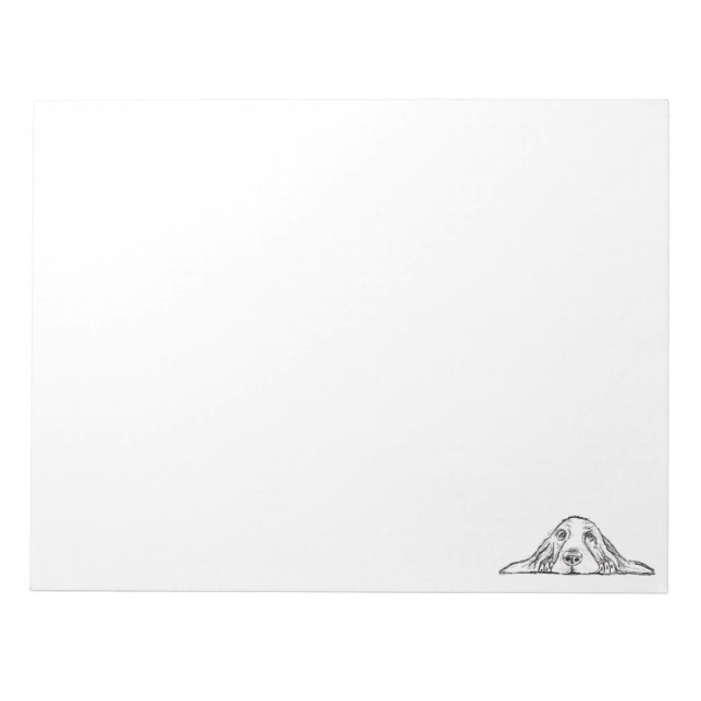 Bloc-note basset hound noir blanc yeux de chiot simple  (Devant)