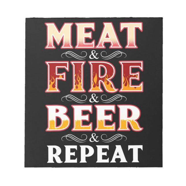 Bloc-note BBQ | BBQ Grill Fumer Viande Feu Bière Répétition (Devant)