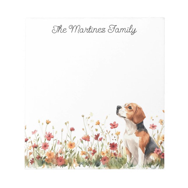 Bloc-note Beagle mignon avec Fleurs sauvages Personnalisé (Devant)