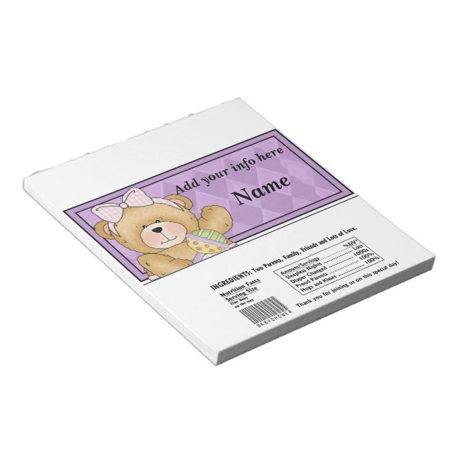 Bloc-note Bear Baby shower Candy Bar Wrapper Party Faveurs (Incliné)