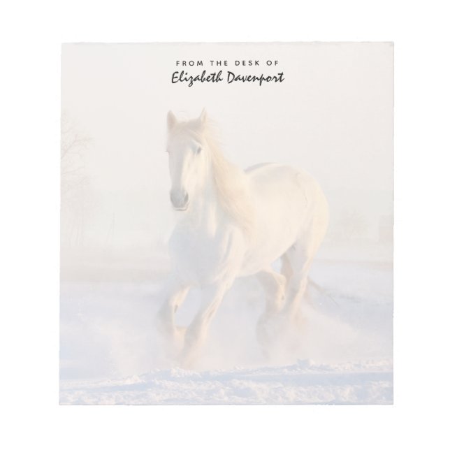 Bloc-note Beau Cheval Blanc Galloping dans la neige (Devant)