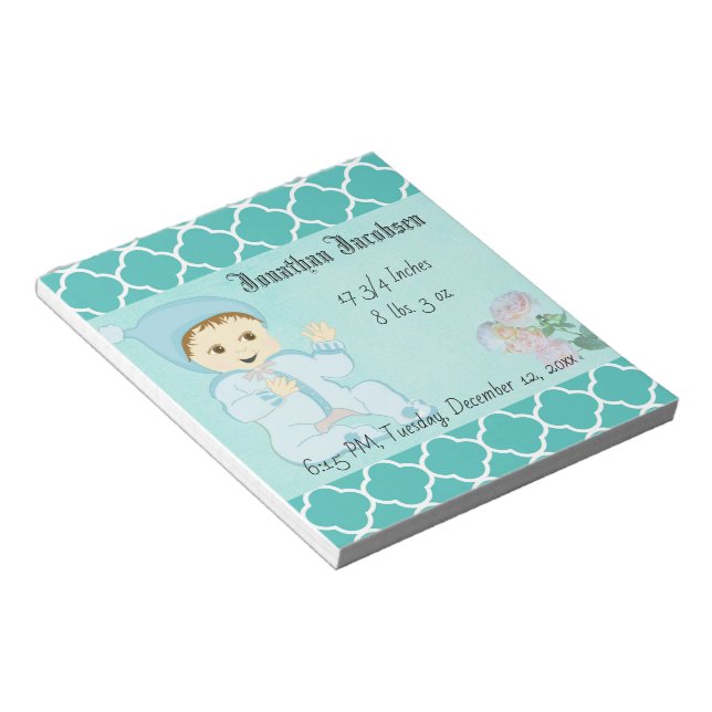 Bloc-note Bébé bébé garçon en bleu avec fleurs (Incliné)