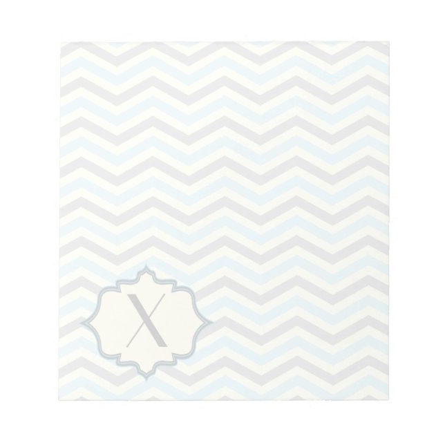 Bloc-note Bébé bleu moderne, grey, ivory chevron (Devant)