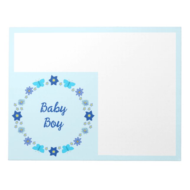 Bloc-note Bébé bleu Papillons et fleurs personnalisés (Devant)