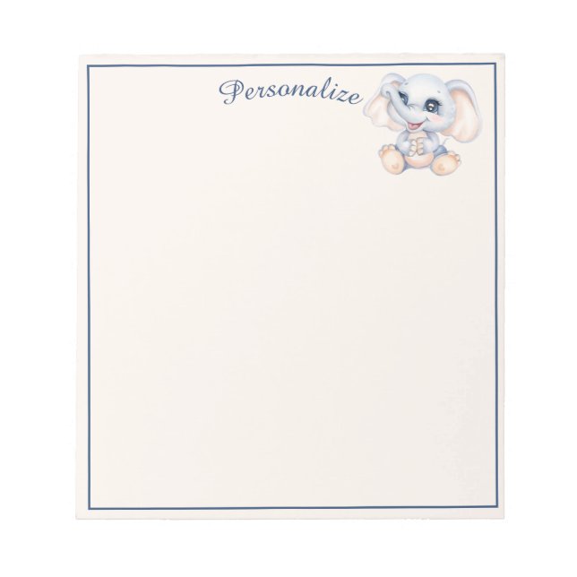 Bloc-note Bébé mignon Eléphant gris rose pâle Personnalisé (Devant)