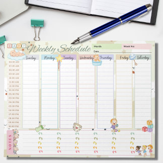 Bloc-note Bébé Planificateur hebdomadaire Calendrier Pastel 