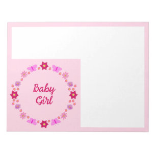 Bloc-note Bébé rose Papillons et fleurs personnalisés