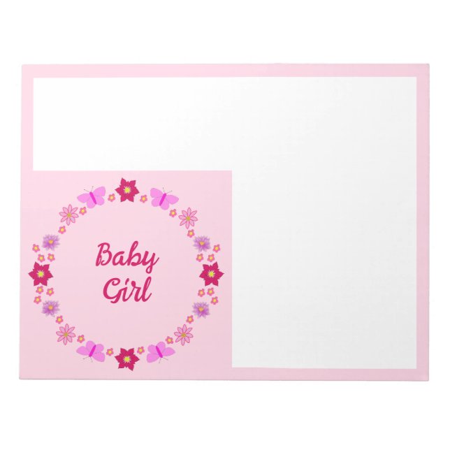 Bloc-note Bébé rose Papillons et fleurs personnalisés (Devant)