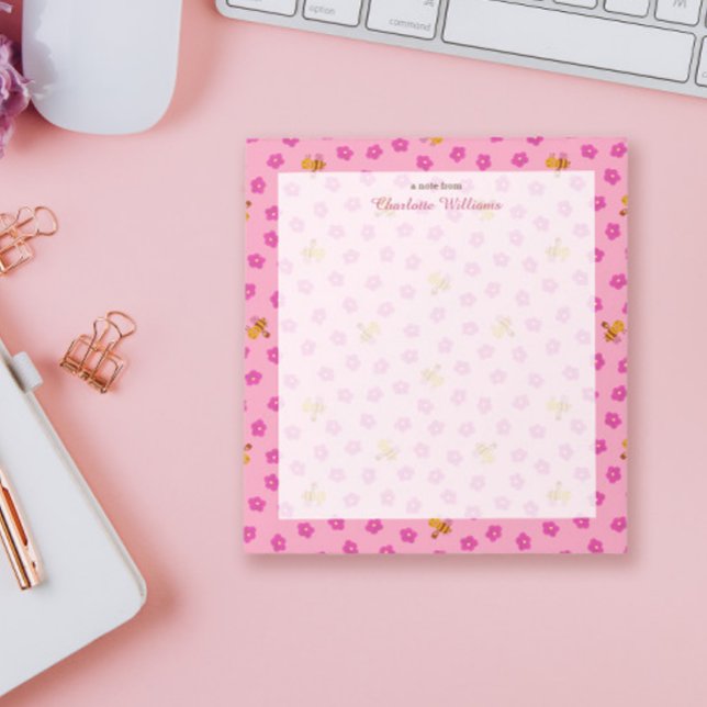 Bloc-note Belle aquarelle rose abeille & fleurs Nom du motif (Créateur téléchargé)