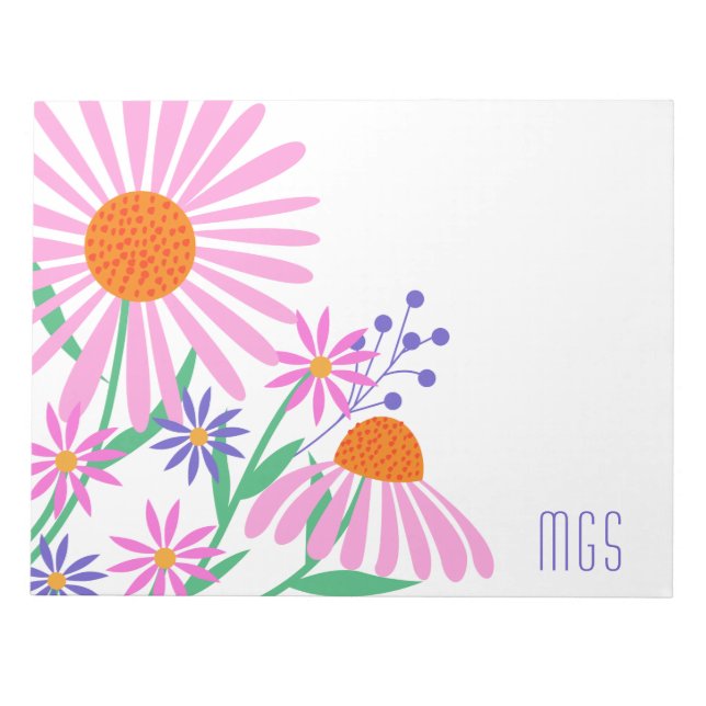 Bloc-note Belles marguerites monogrammes personnalisés (Devant)