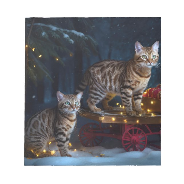 Bloc-note Bengale Chat Snowy Sleigh Ride Décor de Noël (Devant)