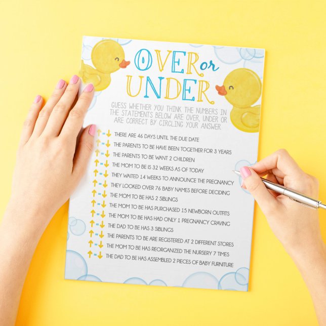 Bloc-note Beurre en caoutchouc sur ou sous Baby shower pack  (Over or Under Watercolor Rubber Duck Baby Shower Game Pack of 40 Answer Sheets)