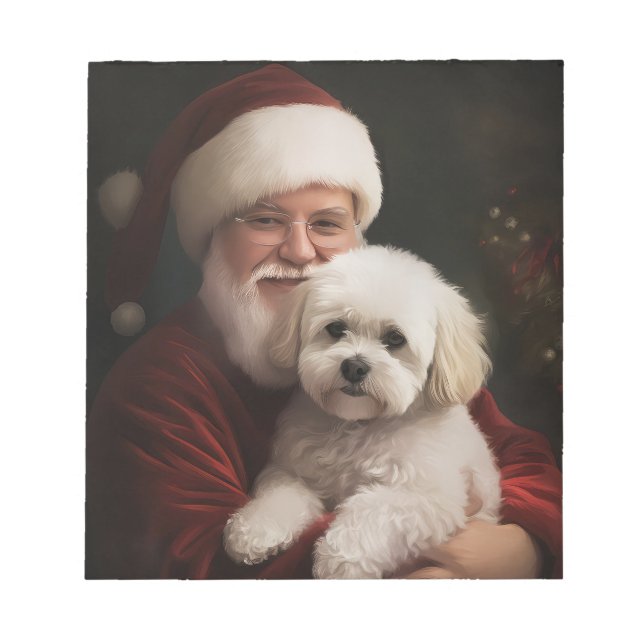 Bloc-note Bichon frisé avec le Père Noël Noël festif (Devant)