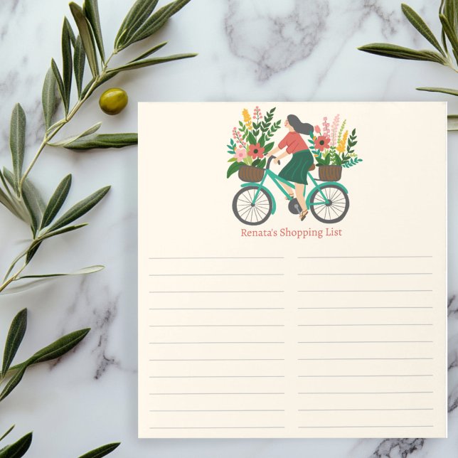 Bloc-note Bicycle Girl Farmer Market Grocery Shopping PERSON (Bicycle Girl Farmer Market Grocery Shopping CUSTOM Notepad
)