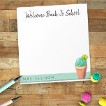 Bloc-note Bienvenue Retour À L'École Fleurs Pottées Cactus P<br><div class="desc">Si vous êtes un enseignant ou un parent qui se prépare à retourner à l'école des idées cadeaux pour l'enseignant, voici une idée amusante. Ce pavé de notes comporte un cactus à fleurs jaunes avec le message "Welcome Back to School" en haut et un texte modèle pour un nom. Personnalisez...</div>