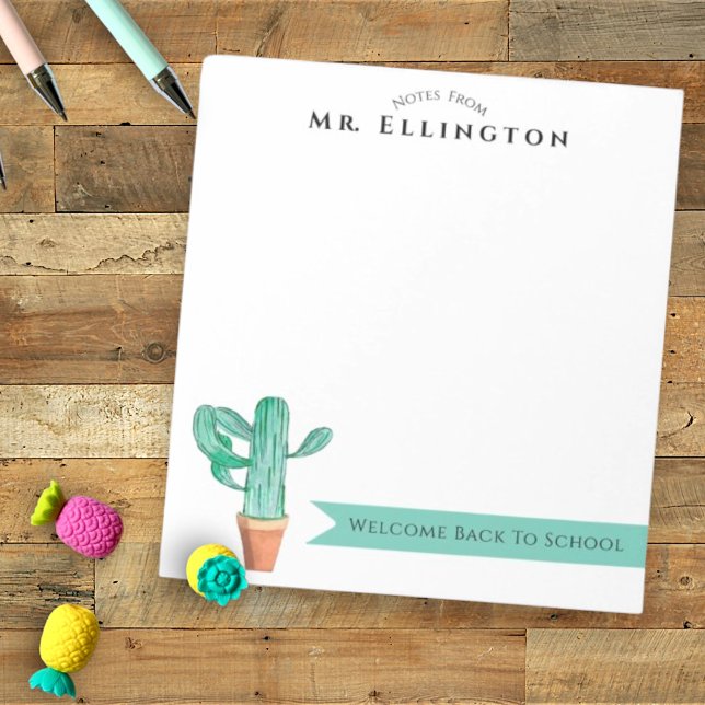 Bloc-note Bienvenue Retour À L'École Poted Cactus Custom (note pad personalized sheets)