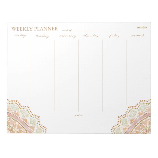 Bloc-note BIG LOVE Joli Boho Or Mandala Weekly Planner (Devant)