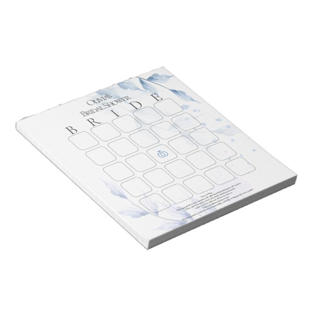 Bloc-note Bingo de mariage au feuillage bleu poussiéreux et  (Incliné)