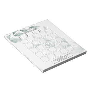 Bloc-note Bingo de mariée verte Jade grisée