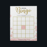 Bloc-note Bingo Mariage Floral Rose<br><div class="desc">Ce "Bingo Mariage" floral moderne présente un fond floral rose avec des éclaboussures de paillettes dorées. Le texte est écrit dans un mélange d'une police de calligraphie ludique et d'une police sans empattement moderne, cette carte de bingo de mariage est personnalisée avec le nom de la future mariée et la...</div>