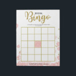 Bloc-note Bingo Mariage Floral Rose<br><div class="desc">Ce "Bingo Mariage" floral moderne présente un fond floral rose avec des éclaboussures de paillettes dorées. Le texte est écrit dans un mélange d'une police de calligraphie ludique et d'une police sans empattement moderne, cette carte de bingo de mariage est personnalisée avec le nom de la future mariée et la...</div>