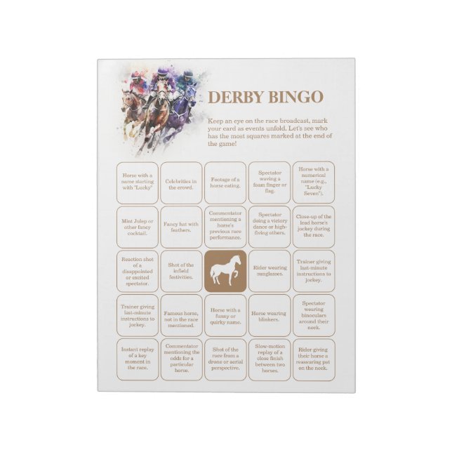 Bloc-note Bingo Party Derby de Cheval Élégant (Tourné)